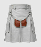Light Grey Leather Kilt Front