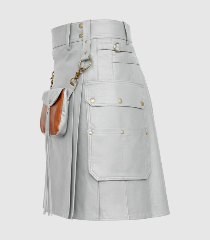 Light Grey Leather Kilt Left Side