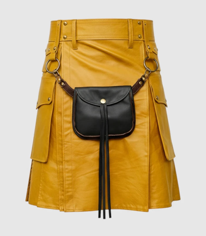 Mustard Yellow Leather Kilt Front