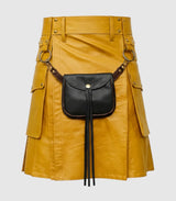 Mustard Yellow Leather Kilt Front