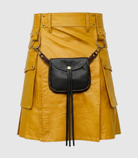 Mustard Yellow Leather Kilt Front