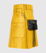 Mustard Yellow Leather Kilt Right Side