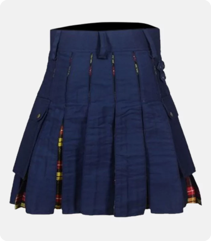 Navy Blue Cotton Hybrid Kilt Back