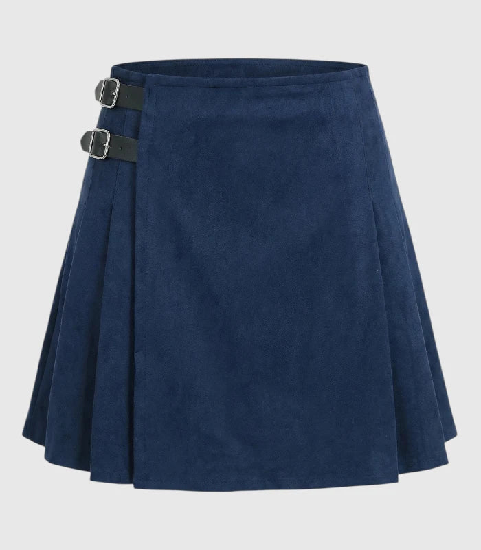 Navy Blue Women Wool Kilt Front