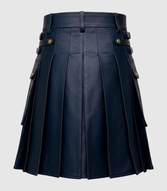 Navy Blue Leather Kilt Back
