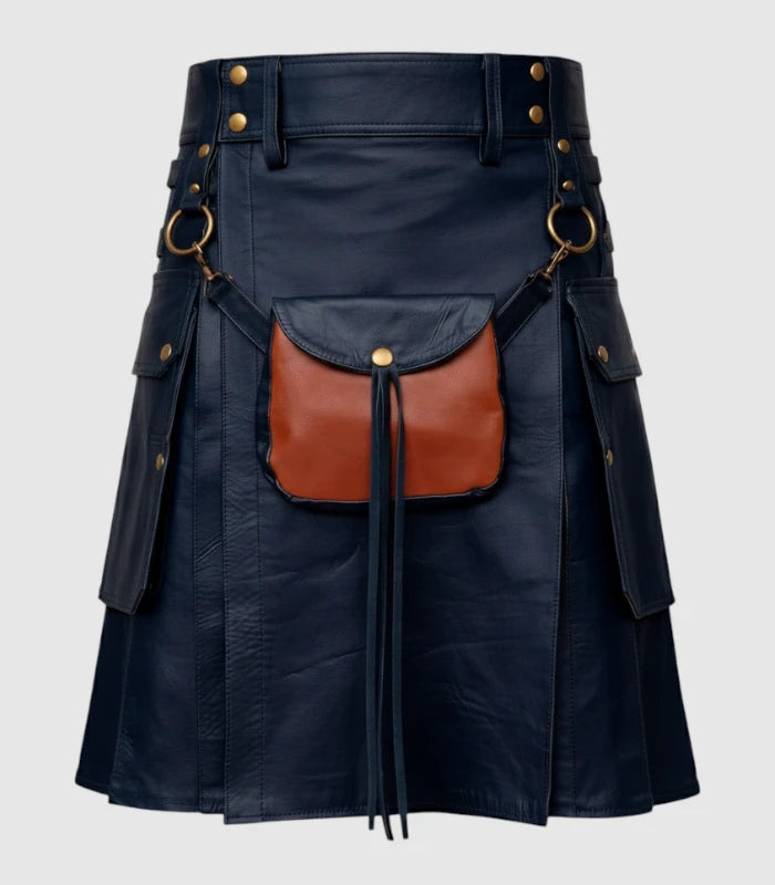 Navy Blue Leather Kilt Front