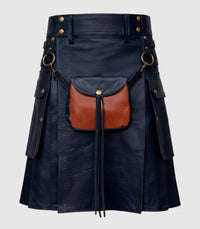 Navy Blue Leather Kilt Front