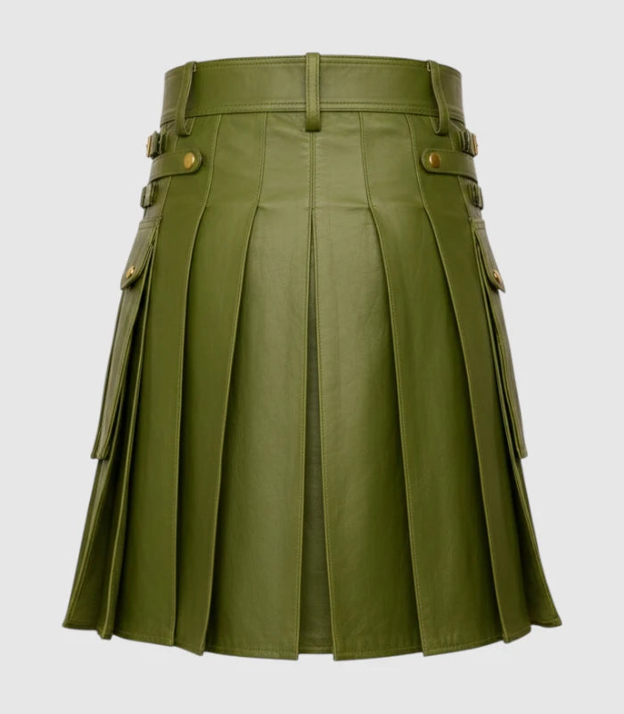 Olive Green Leather Kilt Back