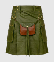 Olive Green Leather Kilt Front