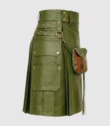 Olive Green Leather Kilt Right Side