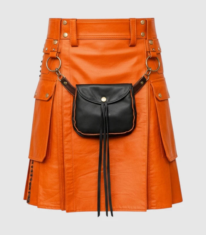 Orange Leather Kilt Front