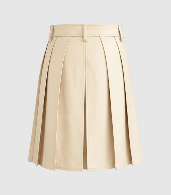 Plain Beige Cream Leather Kilt Back