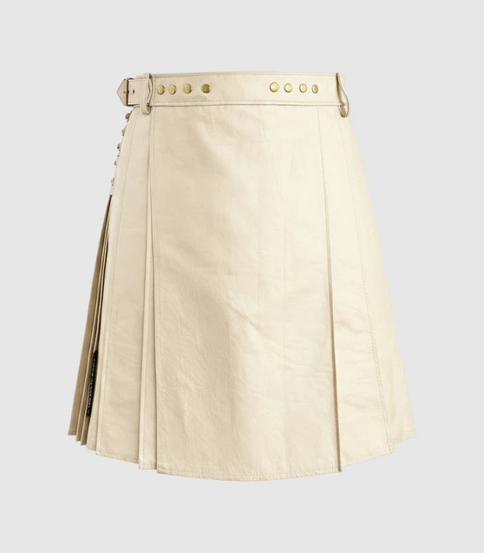 Plain Beige Cream Leather Kilt Front