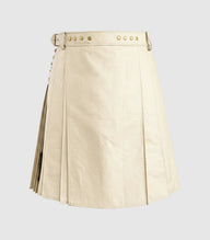 Plain Beige Cream Leather Kilt Front