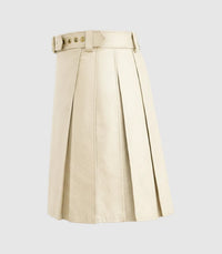 Plain Beige Cream Leather Kilt Right Side