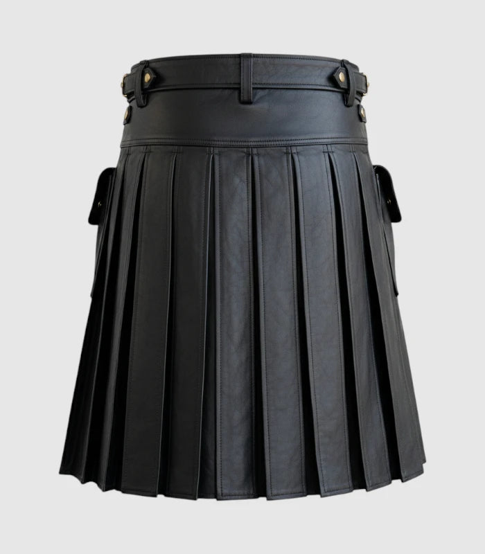 Plain Black Leather Kilt Back