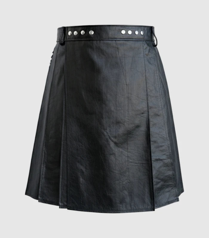 Plain Black Leather Kilt Front