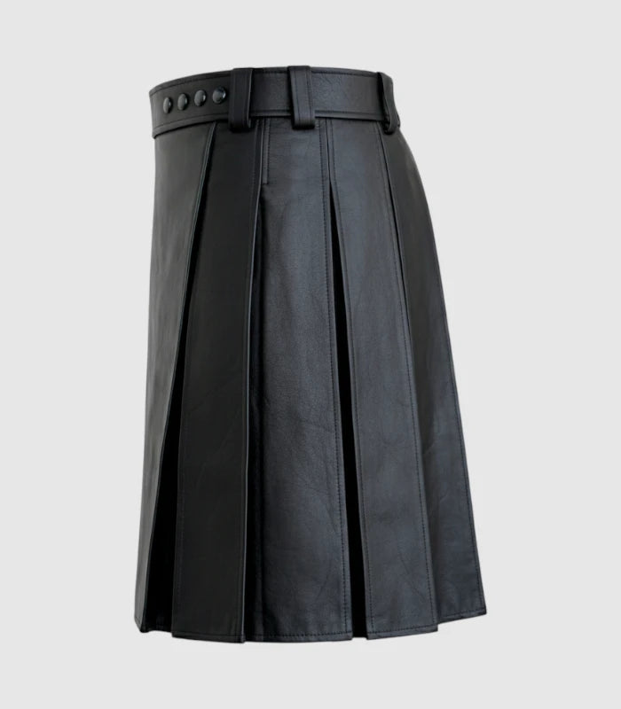 Plain Black Leather Kilt Left Side