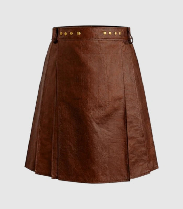 Plain Brown Leather Kilt Front