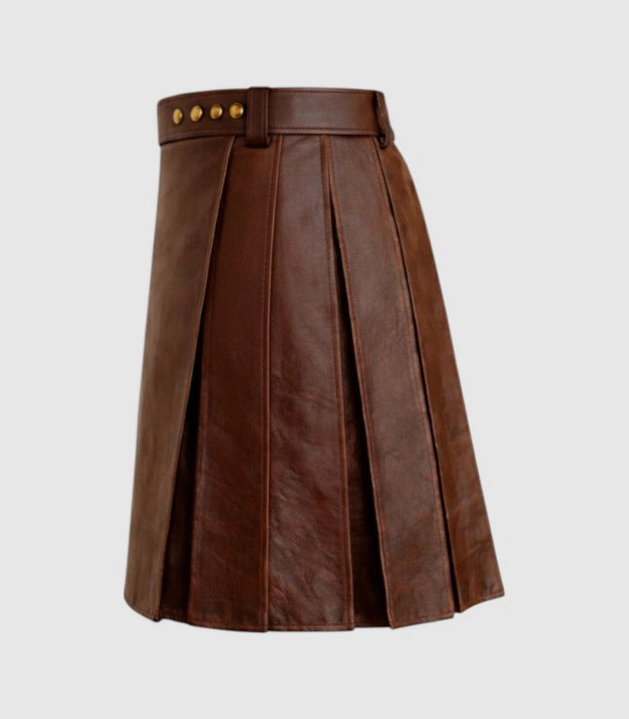 Plain Brown Leather Kilt Left Side