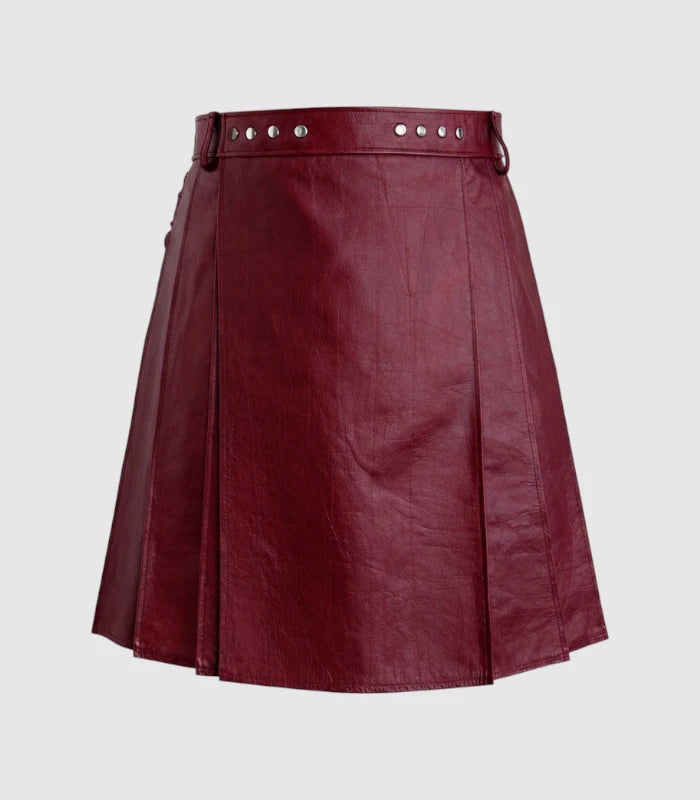 Plain Burgundy Leather Kilt Front