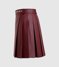 Plain Burgundy Leather Kilt Left Side 