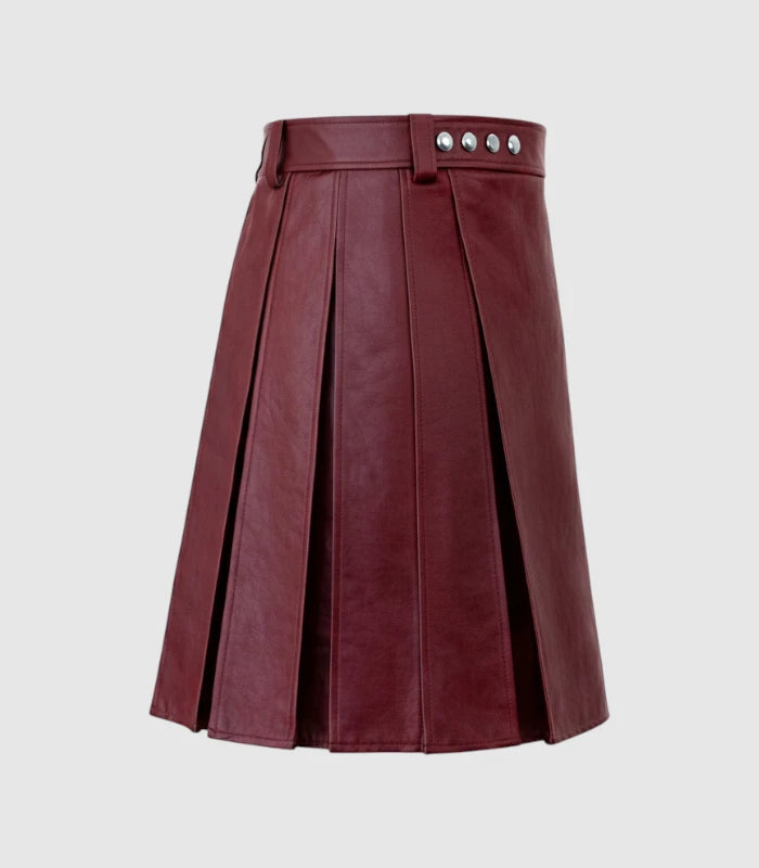 Plain Burgundy Leather Kilt Right Side 