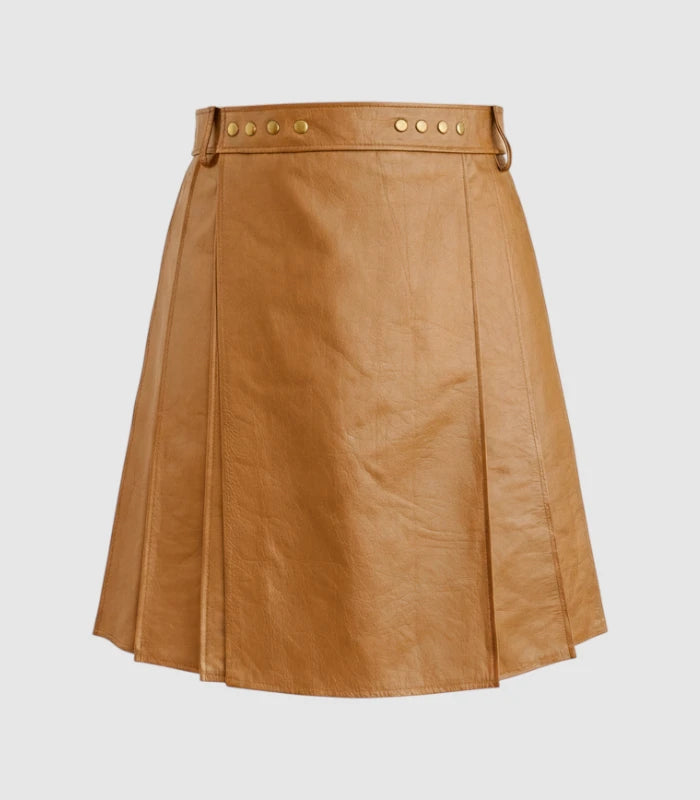 Plain Camel Leather Kilt Front