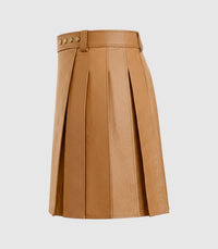 Plain Camel Leather Kilt Left Side