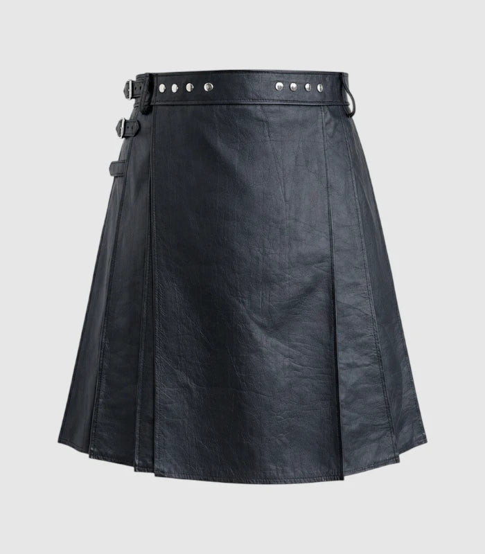 Plain Charcoal Leather Kilt Front