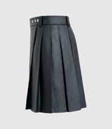 Plain Charcoal Leather Kilt Left Side