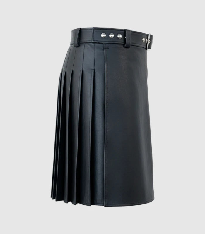 Plain Charcoal Leather Kilt Right Side