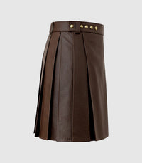 Plain Chocolate Brown Leather Kilt Right Side