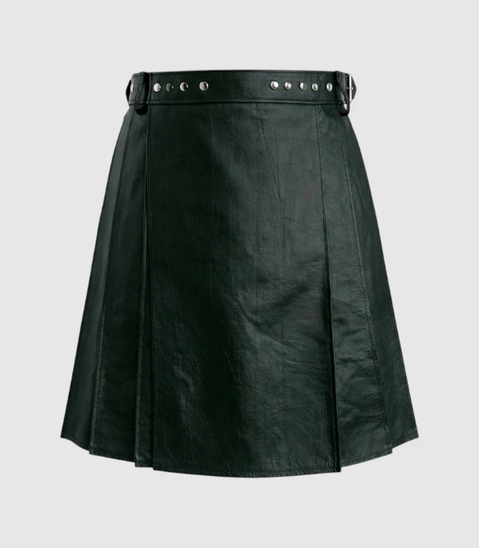 Plain Dark Green Leather Kilt Front