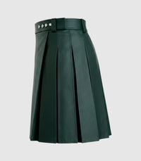Plain Dark Green Leather Kilt Left Side