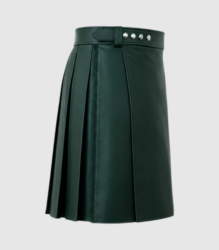 Plain Dark Green Leather Kilt Right Side