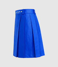 Plain Electric Blue Leather Kilt Left Side