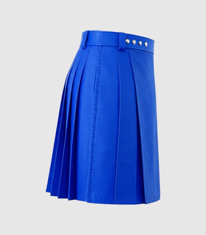 Plain Electric Blue Leather Kilt Right Side