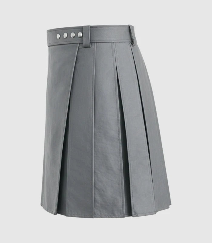 Plain Grey Leather Kilt Left Side