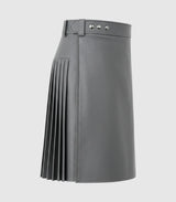 Plain Grey Leather Kilt Right Side