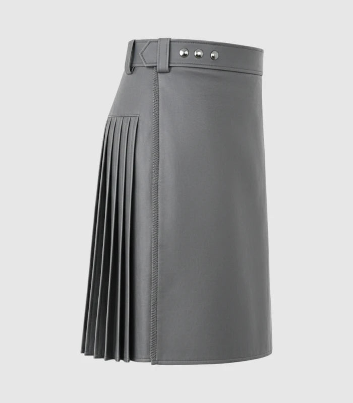 Plain Grey Leather Kilt Right Side