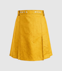 Plain Mustard Yellow Leather Kilt Front