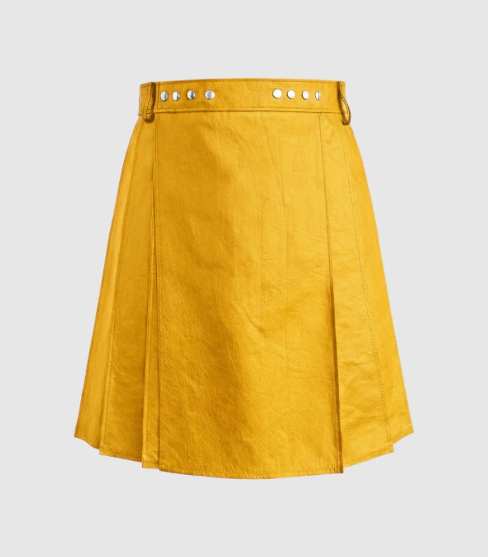 Plain Mustard Yellow Leather Kilt Front