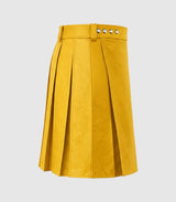 Plain Mustard Yellow Leather Kilt Right Side
