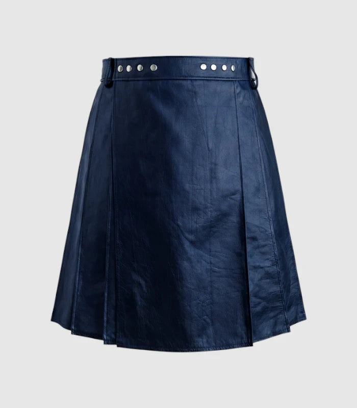 Plain Navy Blue Leather Kilt Front