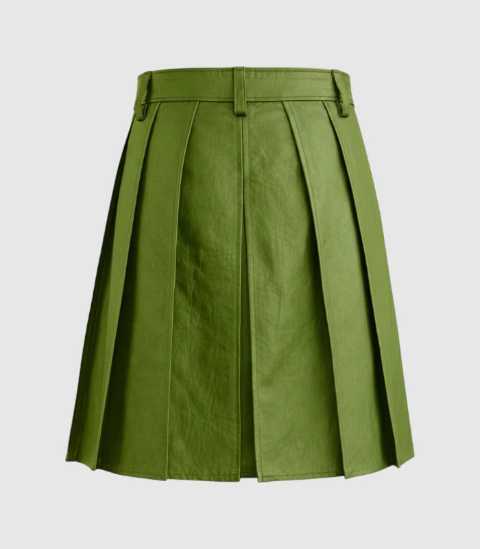 Plain Olive Green Leather Kilt Back