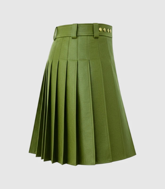 Plain Olive Green Leather Kilt Right Side 