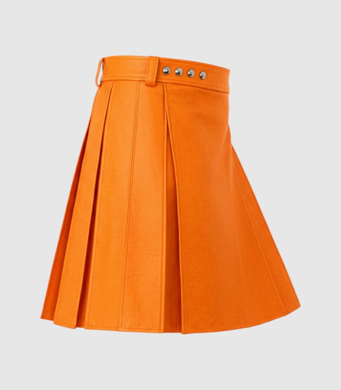 Plain Orange Leather Kilt Right Side 