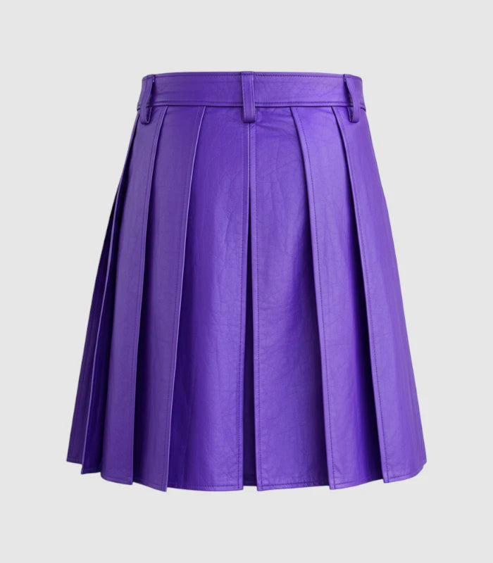 Plain Purple Leather Kilt Back