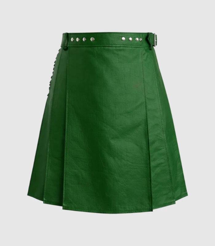 Plain Standard Green Leather Kilt Front 